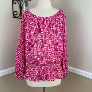 Shoshanna Silk Graphic Print Peasant Blouse Top